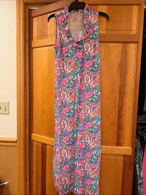Luli Fama Multicolor Tropical Print Dress - Pink & Teal Accents